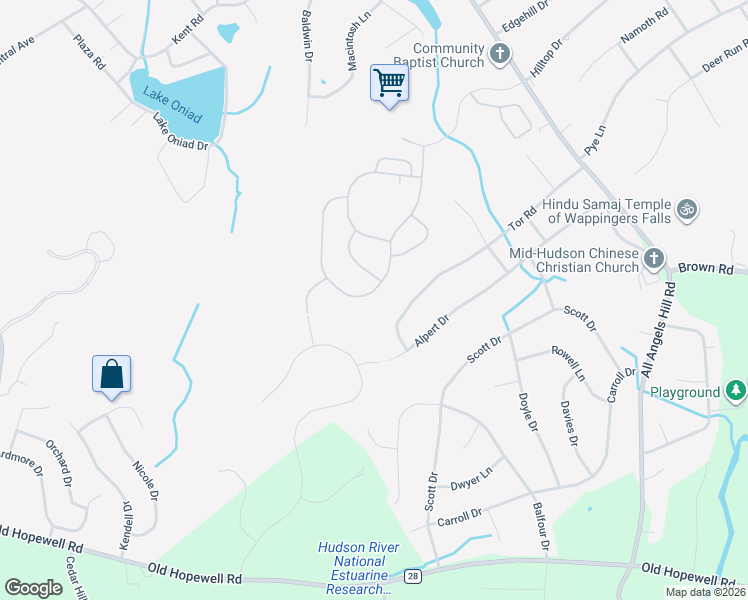 map of restaurants, bars, coffee shops, grocery stores, and more near 65 Farmington Road in Wappingers Falls