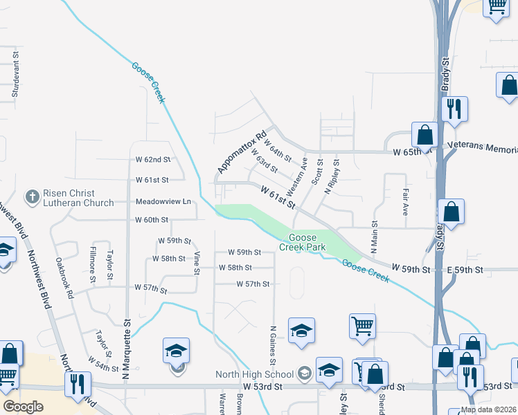 map of restaurants, bars, coffee shops, grocery stores, and more near 615 West 61st Street in Davenport