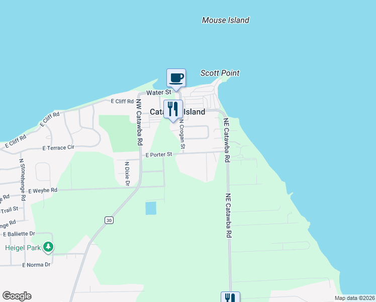 map of restaurants, bars, coffee shops, grocery stores, and more near 5225 East Porter Street in Port Clinton