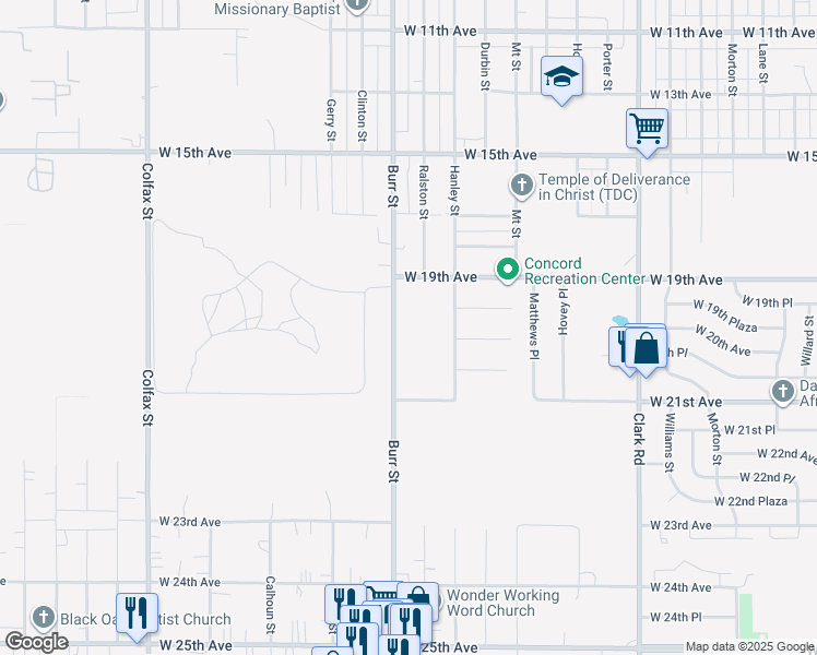 map of restaurants, bars, coffee shops, grocery stores, and more near 1959 Burr Street in Gary