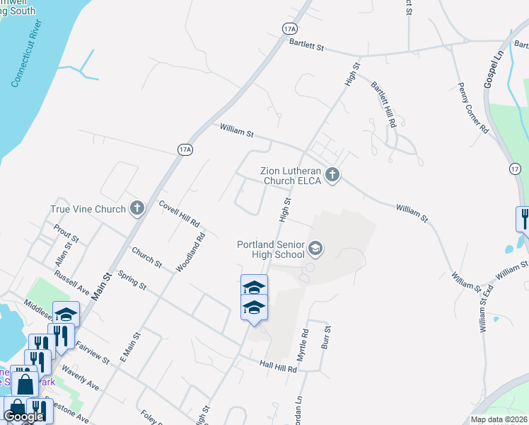 map of restaurants, bars, coffee shops, grocery stores, and more near 8 Brooks Lane in Portland