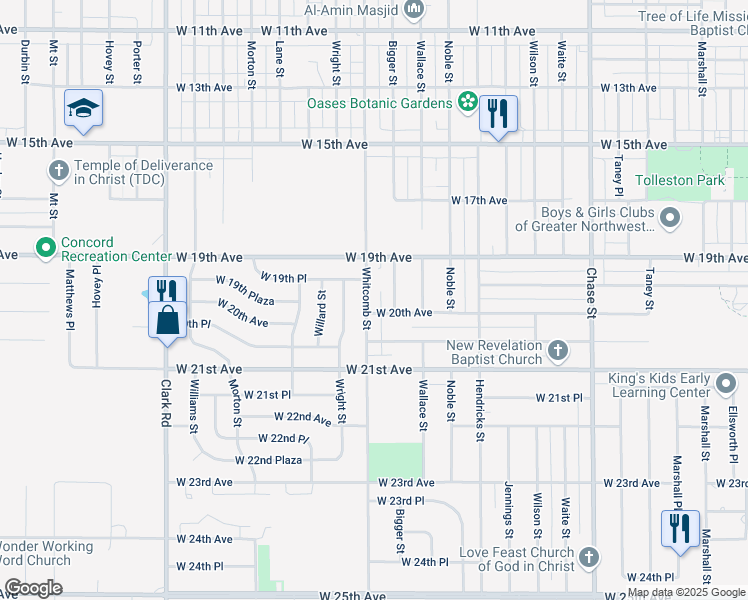 map of restaurants, bars, coffee shops, grocery stores, and more near 1972 Whitcomb Street in Gary