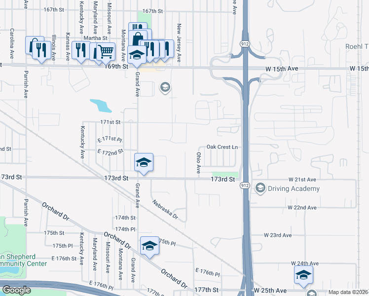 map of restaurants, bars, coffee shops, grocery stores, and more near 3738 Higgins Park South Street in Hammond