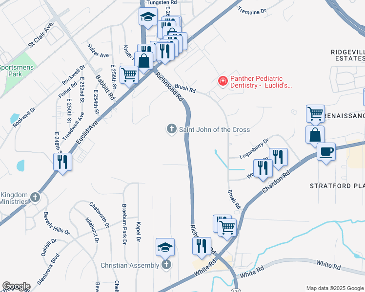 map of restaurants, bars, coffee shops, grocery stores, and more near 144 Richmond Road in Richmond Heights