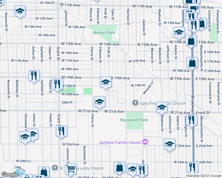 map of restaurants, bars, coffee shops, grocery stores, and more near 952 Charles Hawkins Drive in Gary