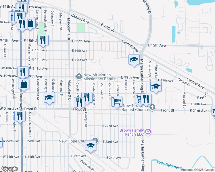 map of restaurants, bars, coffee shops, grocery stores, and more near 1944 Kentucky Street in Gary