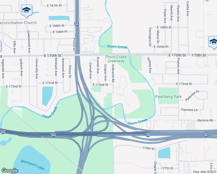 map of restaurants, bars, coffee shops, grocery stores, and more near 1549 East 172nd Street in South Holland