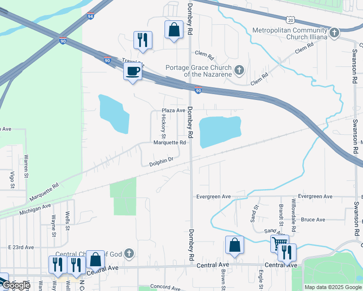 map of restaurants, bars, coffee shops, grocery stores, and more near 5229 Marquette Road in Portage