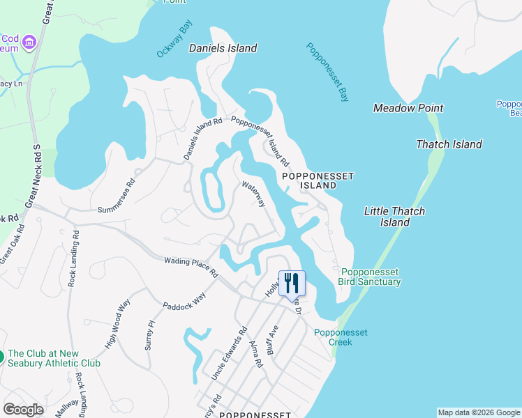 map of restaurants, bars, coffee shops, grocery stores, and more near 149 Waterway in Mashpee