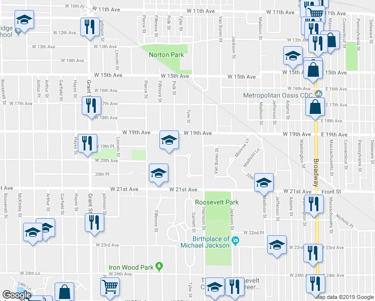 map of restaurants, bars, coffee shops, grocery stores, and more near 952 Charles Hawkins Drive in Gary