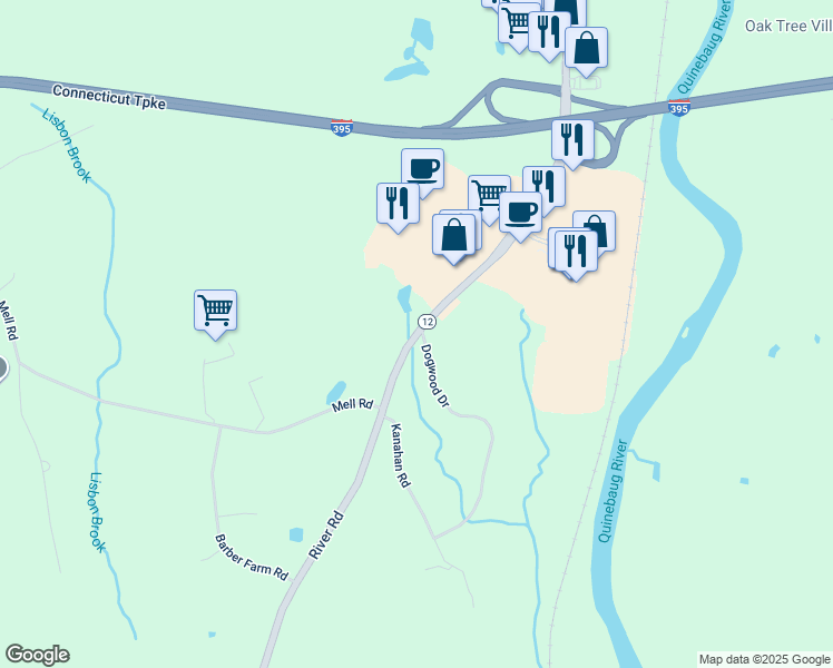 map of restaurants, bars, coffee shops, grocery stores, and more near 195 River Road in Lisbon