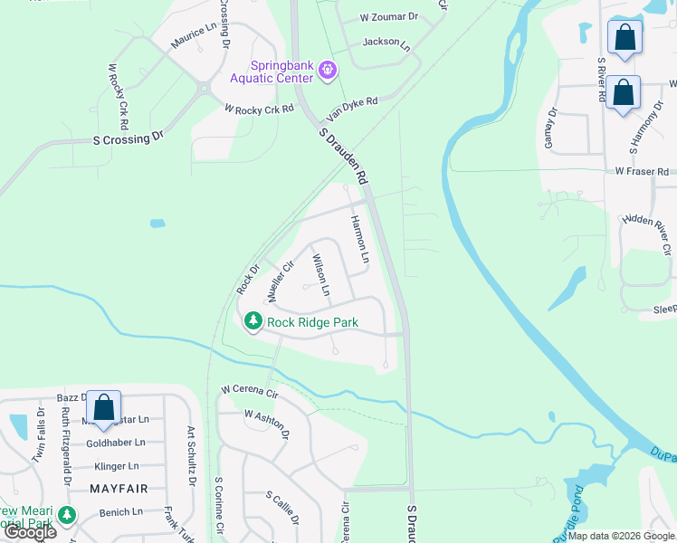 map of restaurants, bars, coffee shops, grocery stores, and more near 16409 Mueller Circle in Plainfield