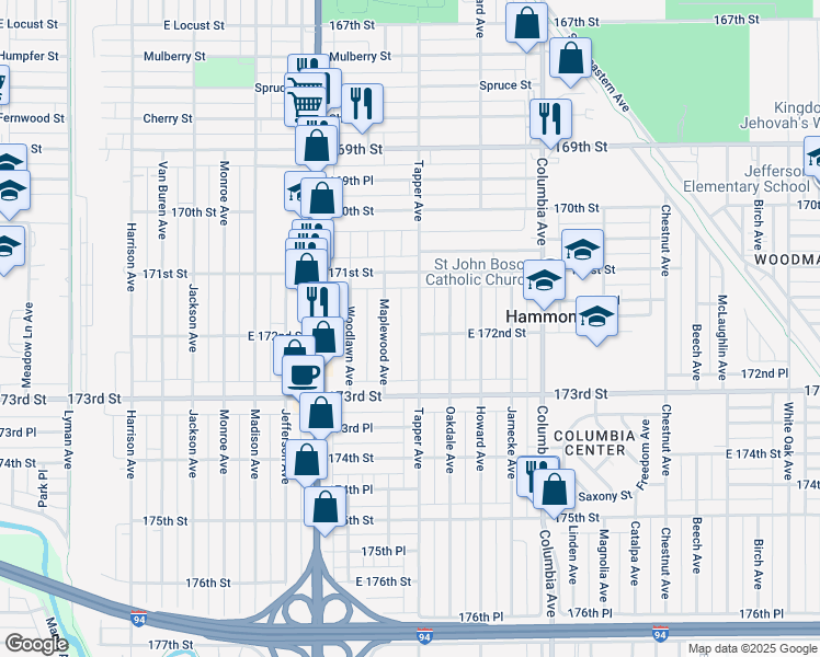 map of restaurants, bars, coffee shops, grocery stores, and more near 7148 Tapper Avenue in Hammond