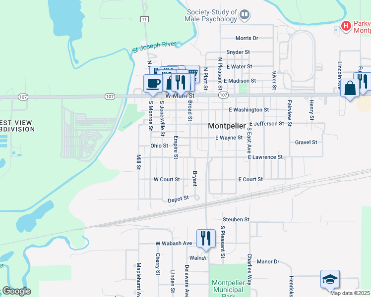 map of restaurants, bars, coffee shops, grocery stores, and more near 403 Broad Street in Montpelier