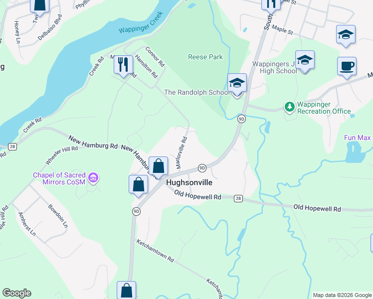 map of restaurants, bars, coffee shops, grocery stores, and more near 14 Marlorville Rd in Wappingers Falls