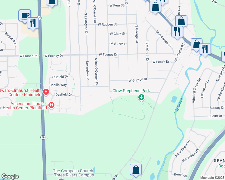 map of restaurants, bars, coffee shops, grocery stores, and more near 23554 West Link Lane in Plainfield
