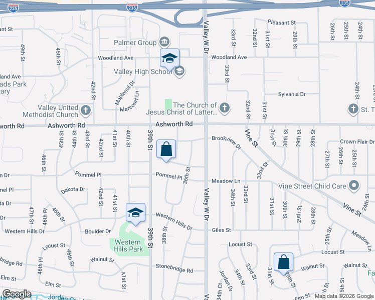 map of restaurants, bars, coffee shops, grocery stores, and more near 808 36th Street in West Des Moines