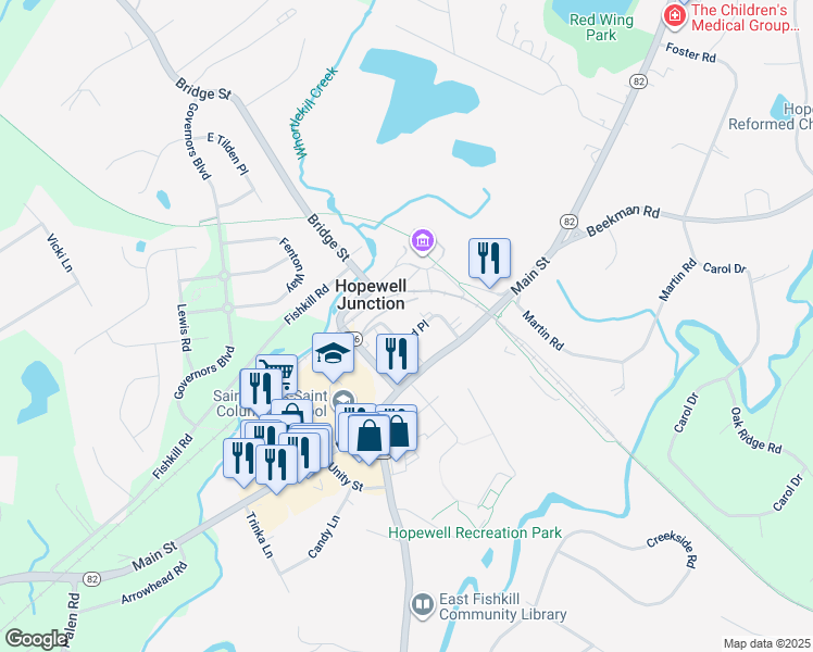 map of restaurants, bars, coffee shops, grocery stores, and more near 21 Orchard Place in Hopewell Junction