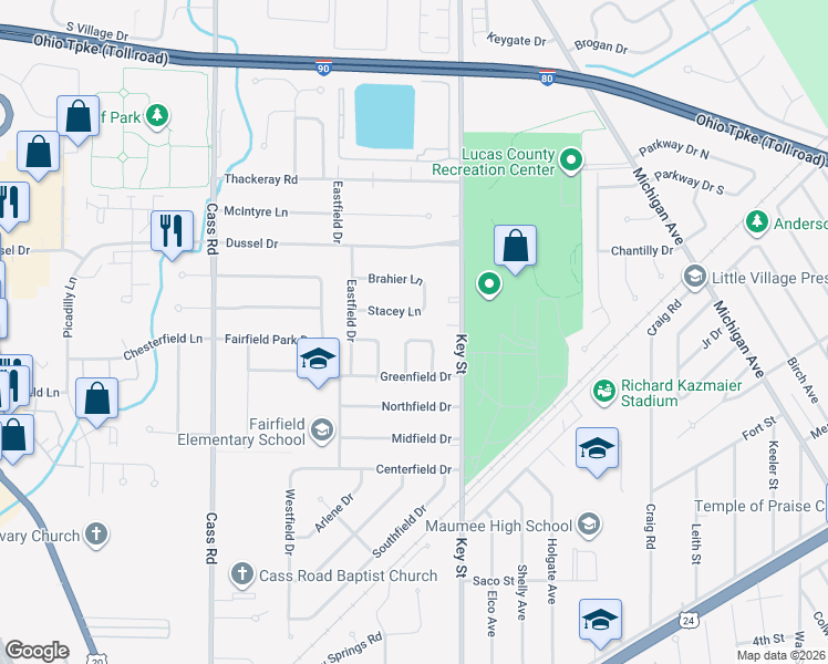 map of restaurants, bars, coffee shops, grocery stores, and more near 1429 Bradshaw Ct in Maumee