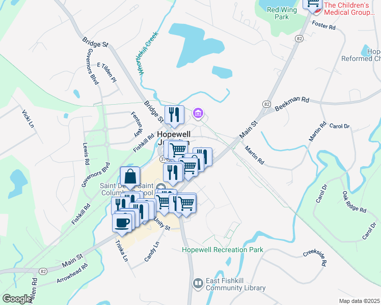 map of restaurants, bars, coffee shops, grocery stores, and more near 21 Orchard Pl in Hopewell Junction