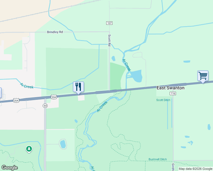 map of restaurants, bars, coffee shops, grocery stores, and more near 13410 Airport Highway in Swanton