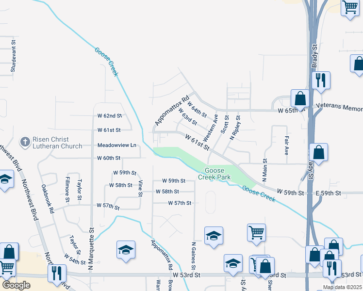 map of restaurants, bars, coffee shops, grocery stores, and more near 713 West 61st Street in Davenport