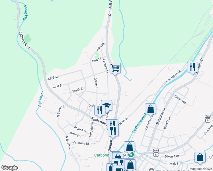 map of restaurants, bars, coffee shops, grocery stores, and more near 109 Farview Street in Carbondale