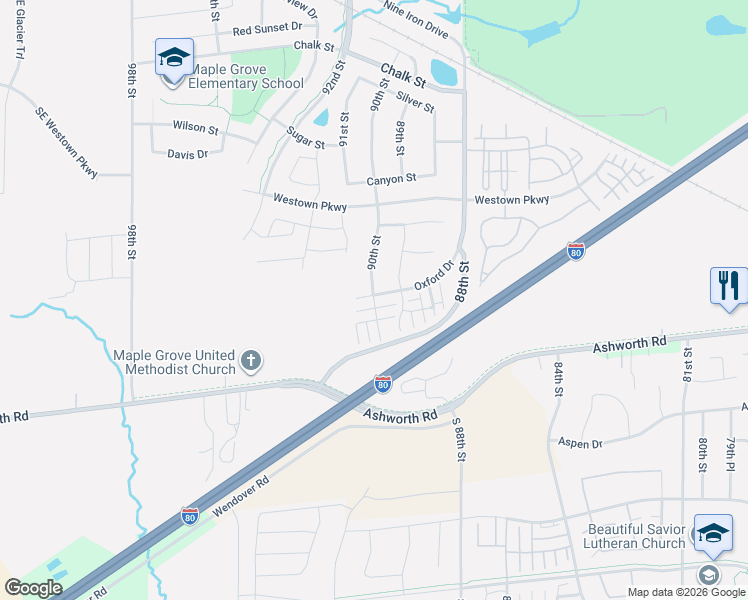 map of restaurants, bars, coffee shops, grocery stores, and more near 1170 90th Street in West Des Moines