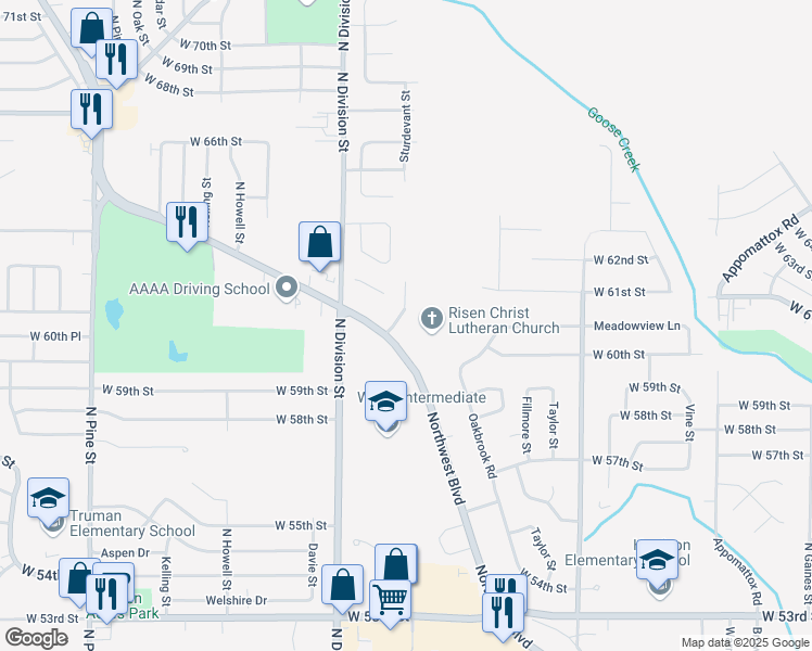 map of restaurants, bars, coffee shops, grocery stores, and more near 6035 Northwest Boulevard in Davenport