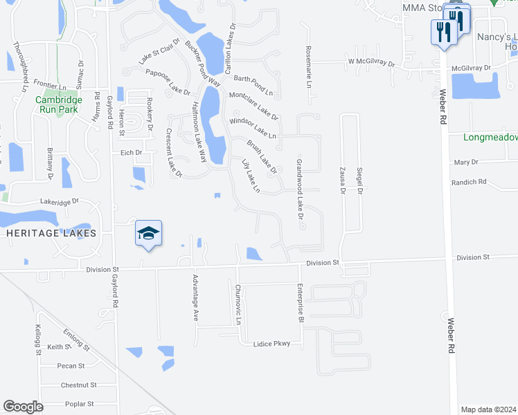 map of restaurants, bars, coffee shops, grocery stores, and more near 16539 Buckner Pond Way in Crest Hill