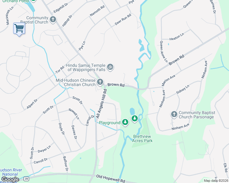 map of restaurants, bars, coffee shops, grocery stores, and more near 2 Brown Road in Wappingers Falls