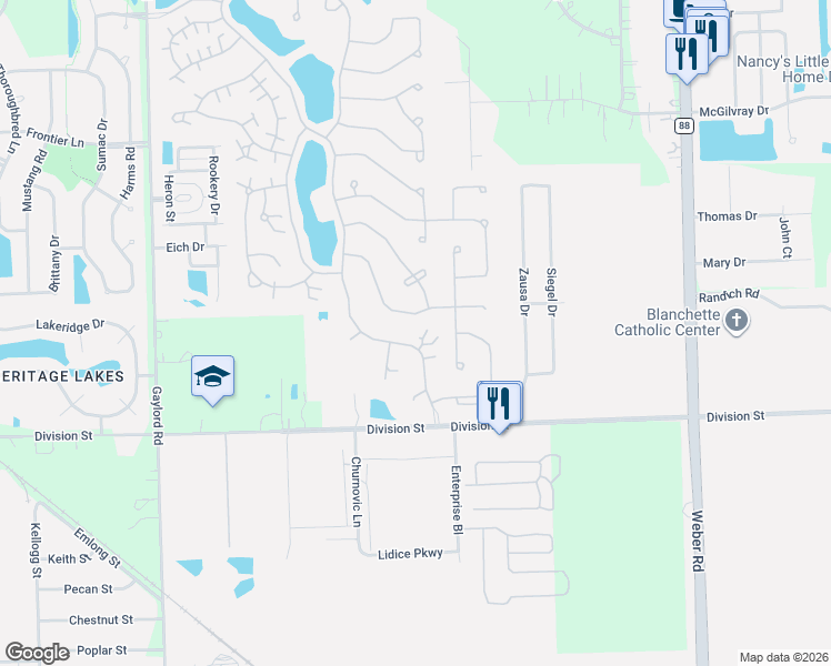map of restaurants, bars, coffee shops, grocery stores, and more near 16553 Buckner Pond Way in Crest Hill