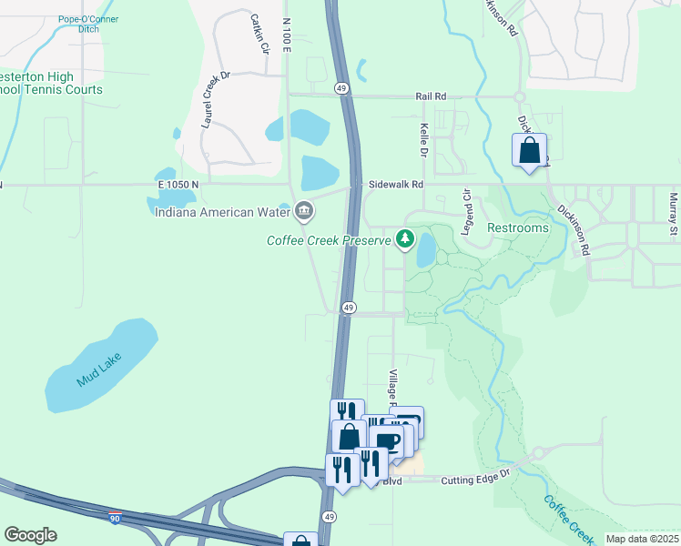 map of restaurants, bars, coffee shops, grocery stores, and more near 1569-1577 Calumet Rd in Chesterton
