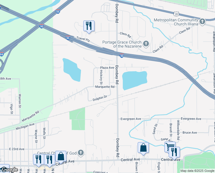 map of restaurants, bars, coffee shops, grocery stores, and more near 5229-5265 Marquette Road in Portage