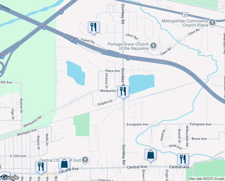 map of restaurants, bars, coffee shops, grocery stores, and more near 5229-5265 Marquette Road in Portage