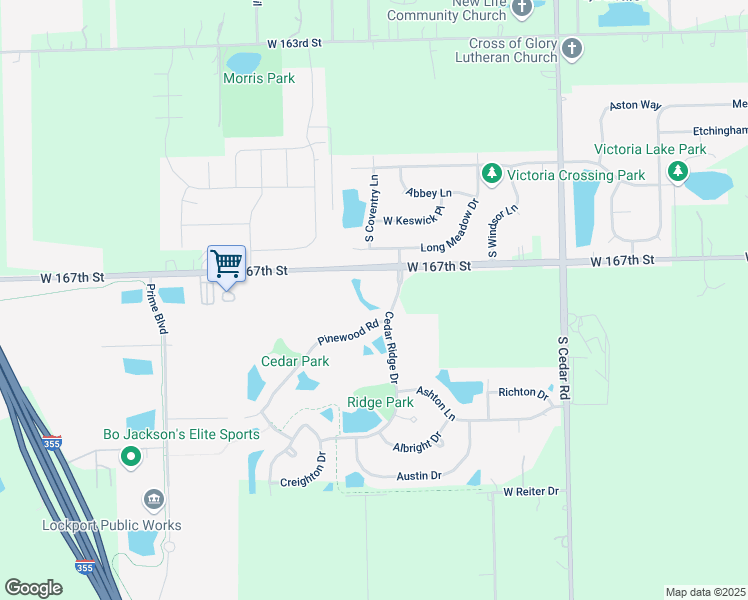 map of restaurants, bars, coffee shops, grocery stores, and more near 15119 Laurel Lane in Lockport