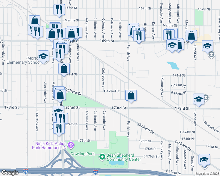 map of restaurants, bars, coffee shops, grocery stores, and more near 7146 Delaware Avenue in Hammond