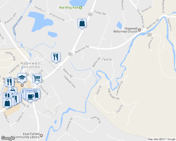 map of restaurants, bars, coffee shops, grocery stores, and more near 126 Martin Road in Hopewell Junction
