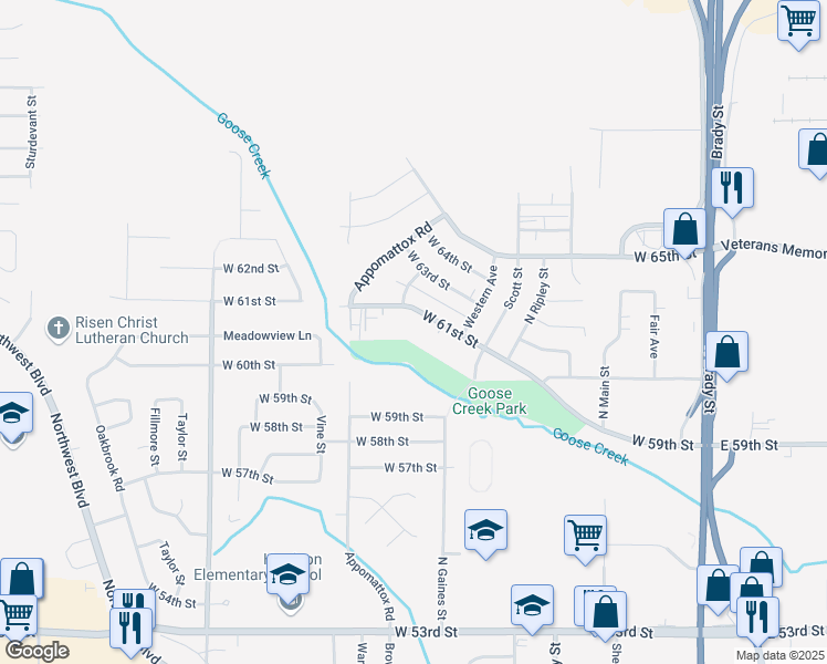 map of restaurants, bars, coffee shops, grocery stores, and more near 725 West 61st Street in Davenport