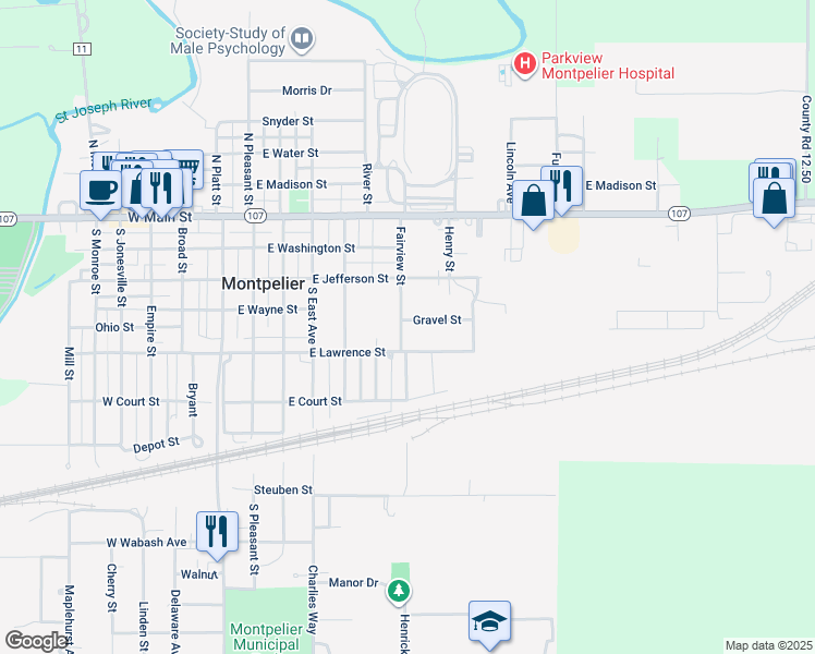 map of restaurants, bars, coffee shops, grocery stores, and more near 704 Gravel Street in Montpelier