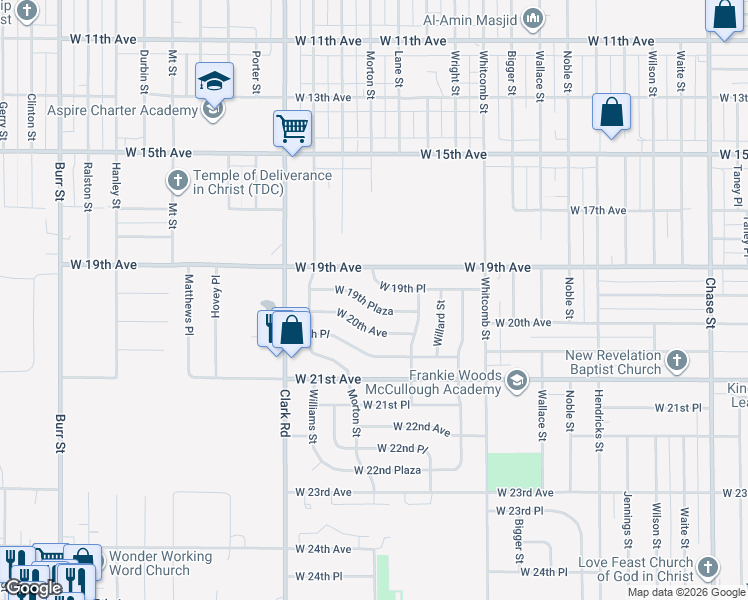 map of restaurants, bars, coffee shops, grocery stores, and more near 4248 West 19th Plaza in Gary