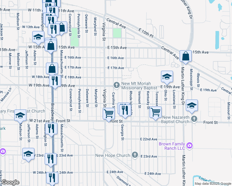 map of restaurants, bars, coffee shops, grocery stores, and more near 1950 Carolina Street in Gary