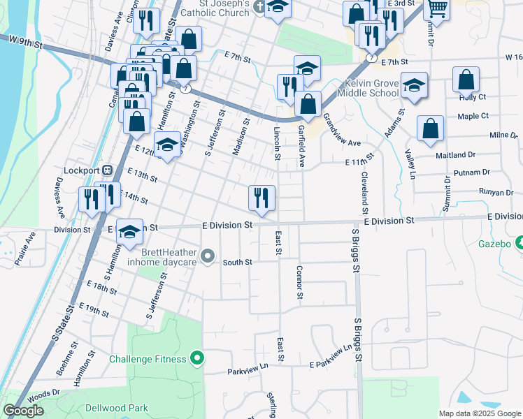 map of restaurants, bars, coffee shops, grocery stores, and more near in Lockport