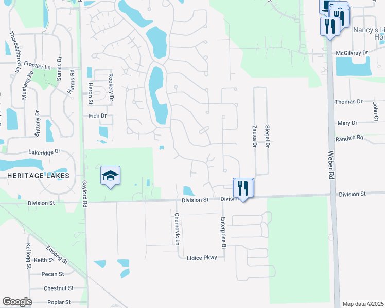 map of restaurants, bars, coffee shops, grocery stores, and more near 16539 Buckner Pond Way in Crest Hill