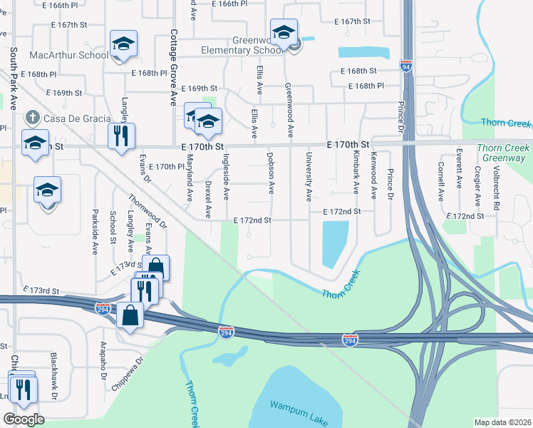 map of restaurants, bars, coffee shops, grocery stores, and more near 1012 East 172nd Street in South Holland