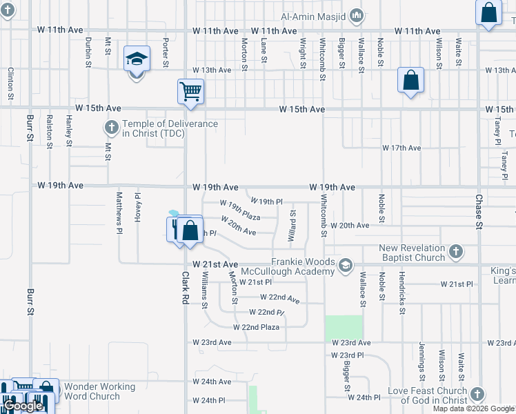 map of restaurants, bars, coffee shops, grocery stores, and more near 4217 West 19th Place in Gary