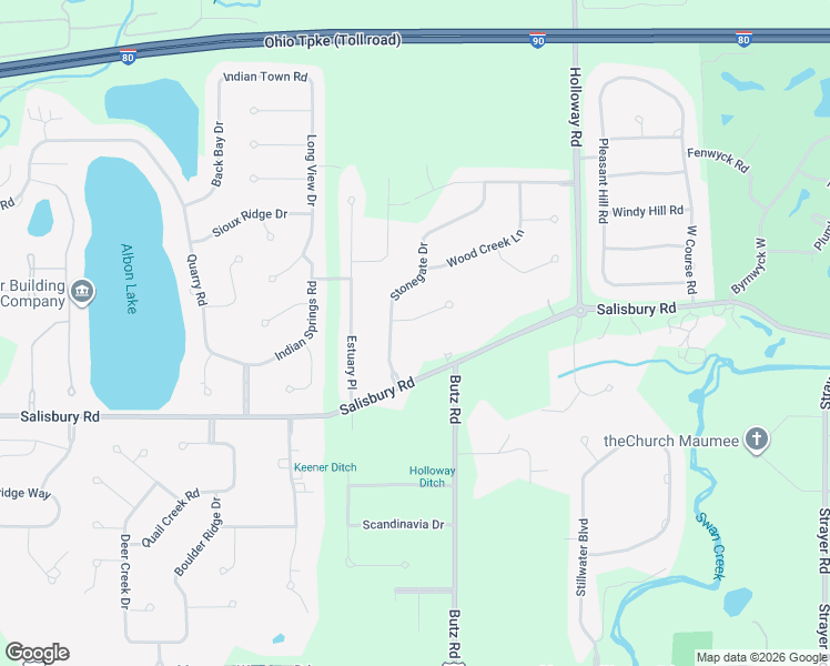 map of restaurants, bars, coffee shops, grocery stores, and more near 7438 Salisbury Road in Maumee