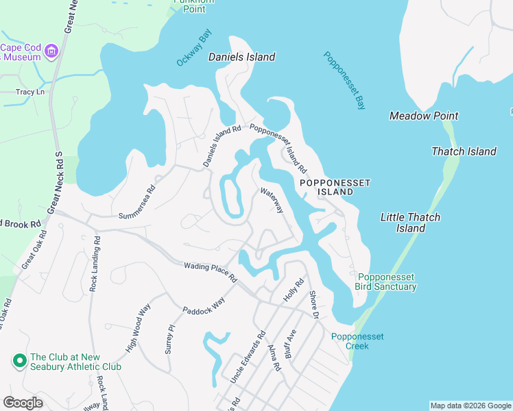 map of restaurants, bars, coffee shops, grocery stores, and more near 105 Waterway in Mashpee