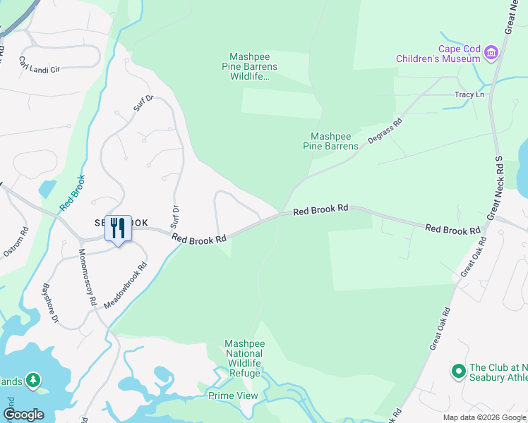 map of restaurants, bars, coffee shops, grocery stores, and more near 5 Wintergreen Road in Mashpee