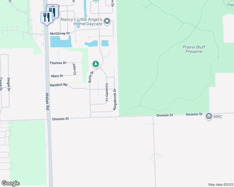 map of restaurants, bars, coffee shops, grocery stores, and more near 16517 Kingsbrook Drive in Crest Hill